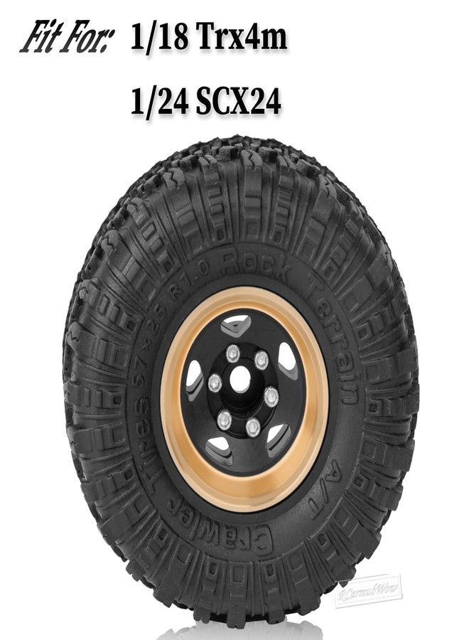RcarmubWow 1.0in Beadlock RC Wheels and Tires for 1/18 Trx4m,1/24 SCX24 RC Crawler Car,1.0 Beadlock Rims & 1.0 Beadlock Tires,Brass Wheels Soft Sticky Rubber Tires,4PCS(Style B) - Image 2